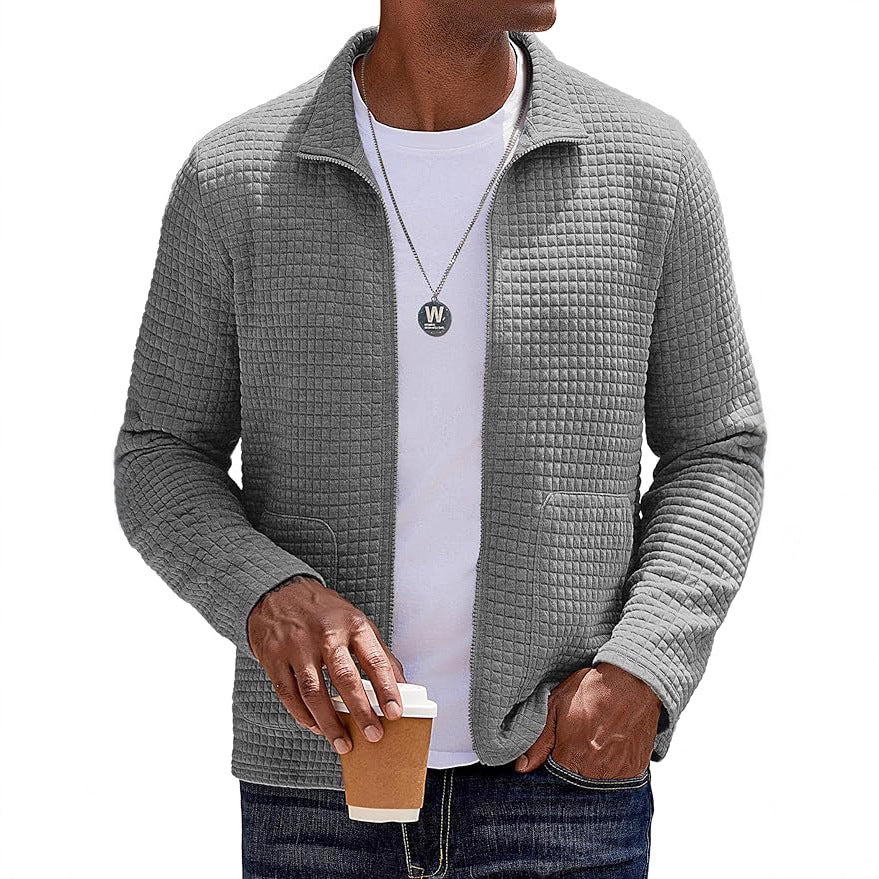 Herren Strukturierte Sweatjacke mit hohem Kragen und praktischen Taschen Aliams