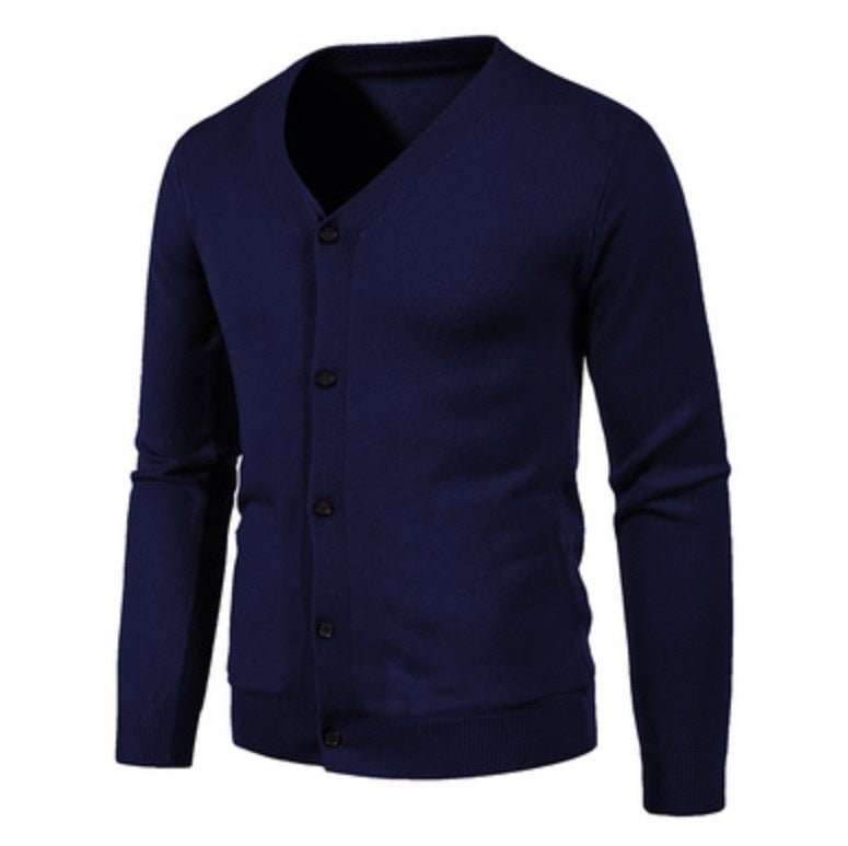 Herren stilvolle Strickjacke mit tiefem V-Ausschnitt und Knopfleiste Aliams