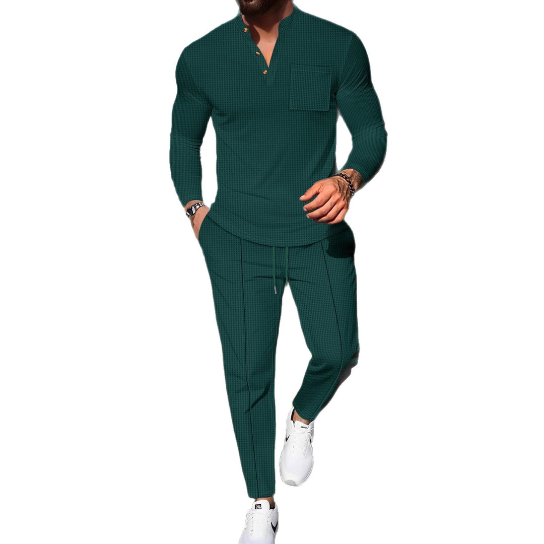 Herren Freizeitanzug mit modischem Stehkragen und Knopfleiste Aliams