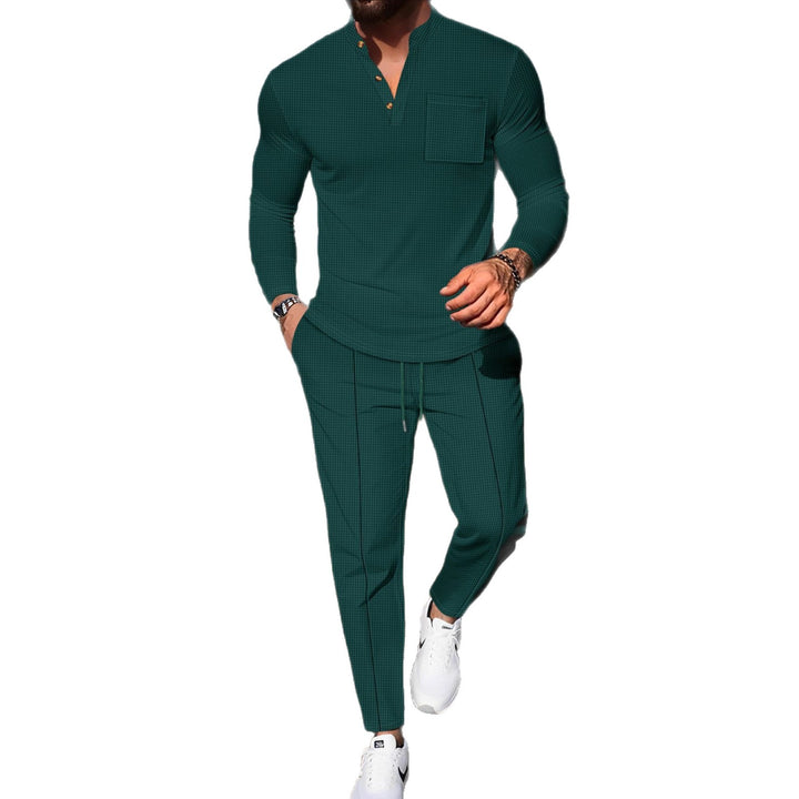 Herren Freizeitanzug mit modischem Stehkragen und Knopfleiste Aliams