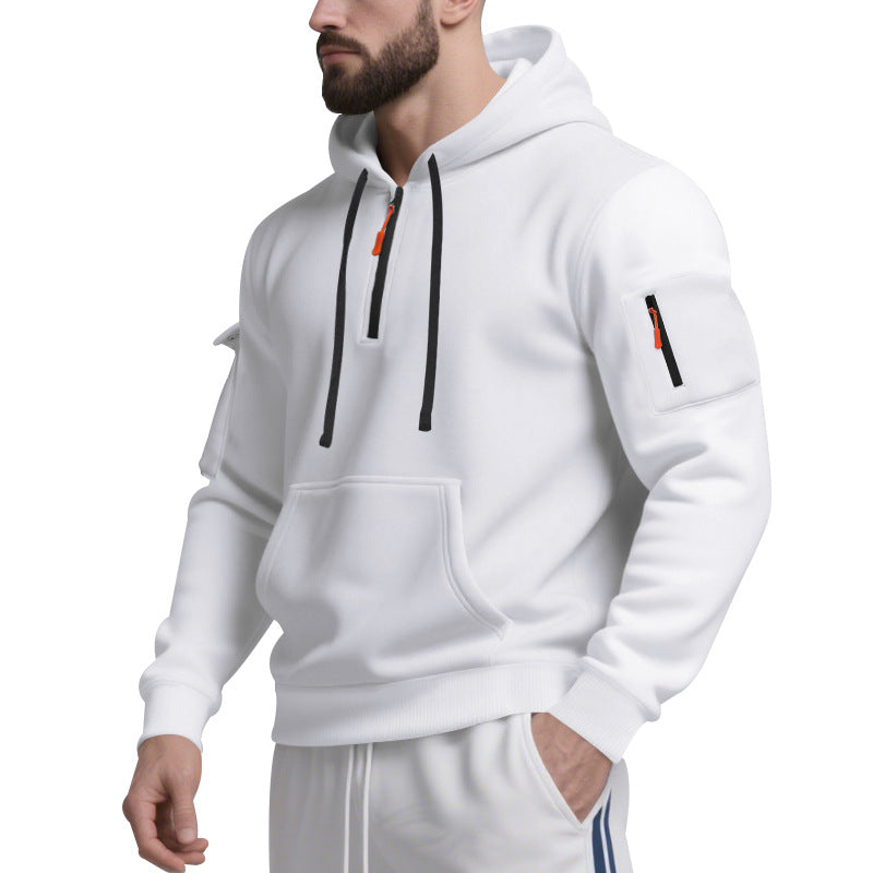 Herren Funktions-Hoodie mit halbem Reißverschluss und praktischen Taschen Aliams