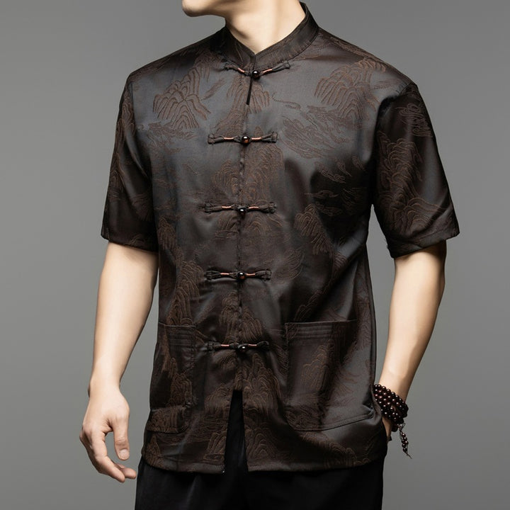 Herren Kurzarmhemd mit asiatischem Kunstmuster Aliams