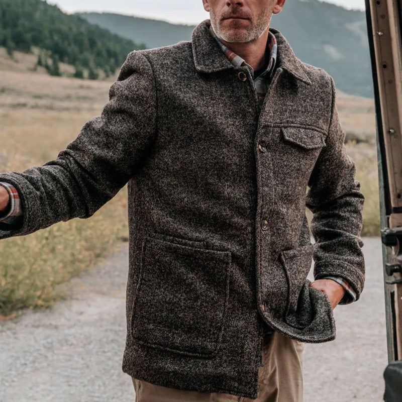 Herren eleganter und warmer Wollmantel mit praktischen Taschen Aliams