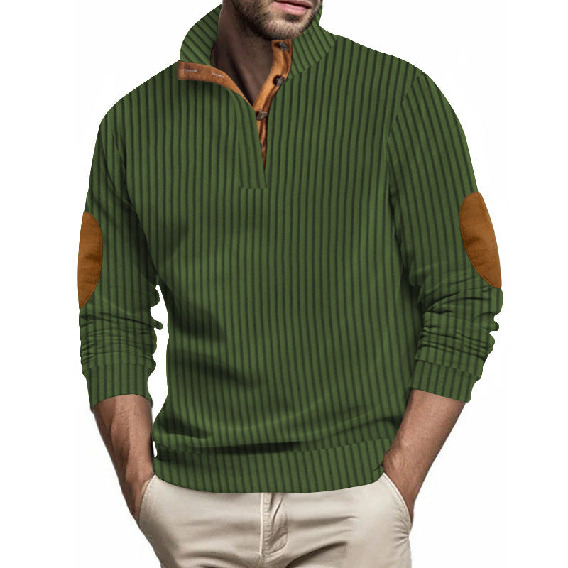 Herren eleganter Strickpullover mit Reverskragen und Lederapplikationen Aliams