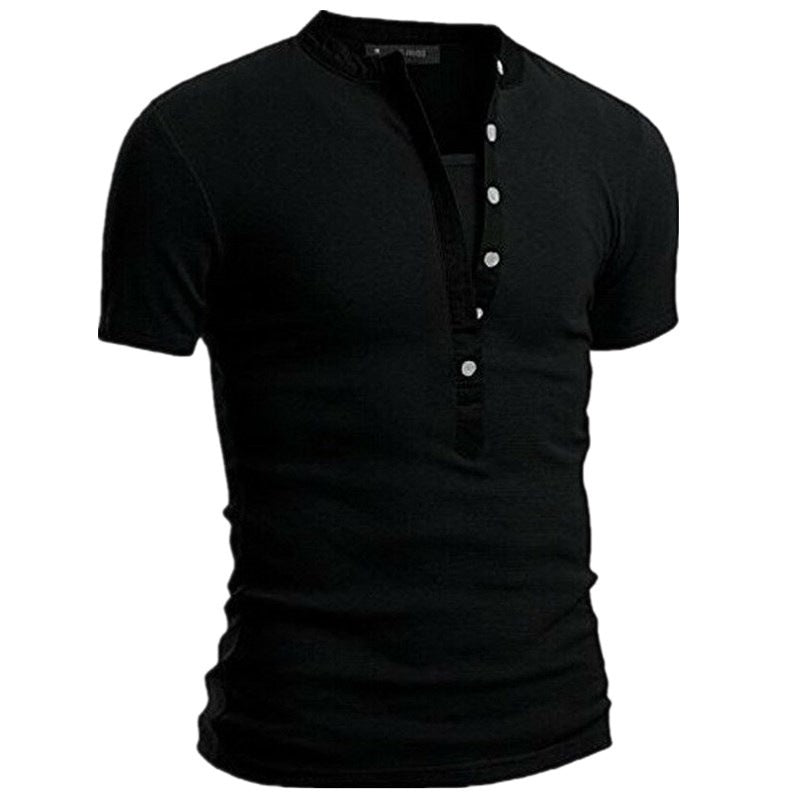 Herren Kurzarm Shirt mit modernen Knöpfen und gestepptem Kragen Aliams