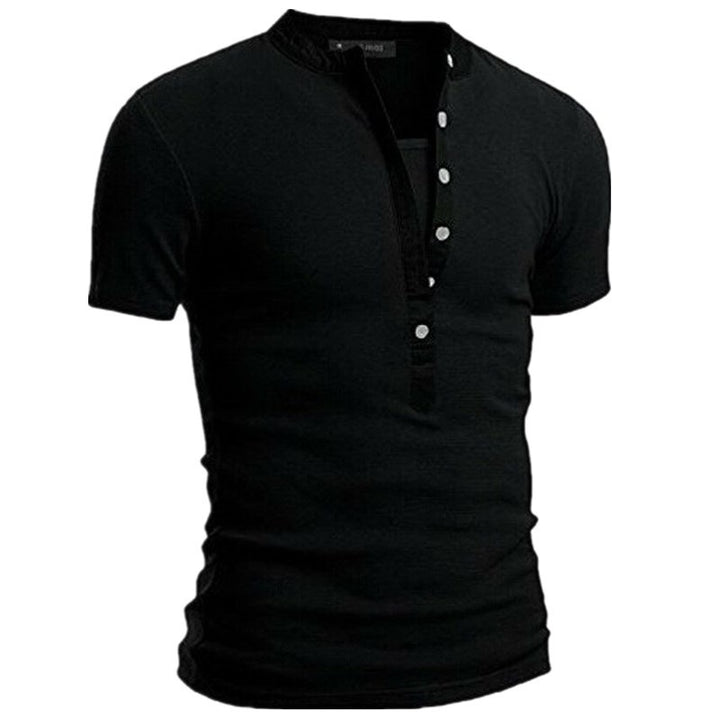 Herren Kurzarm Shirt mit modernen Knöpfen und gestepptem Kragen Aliams
