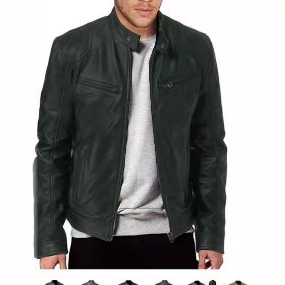 Herren klassische Lederjacke mit eleganten Innenfutter und Reißverschluss-Taschen Aliams
