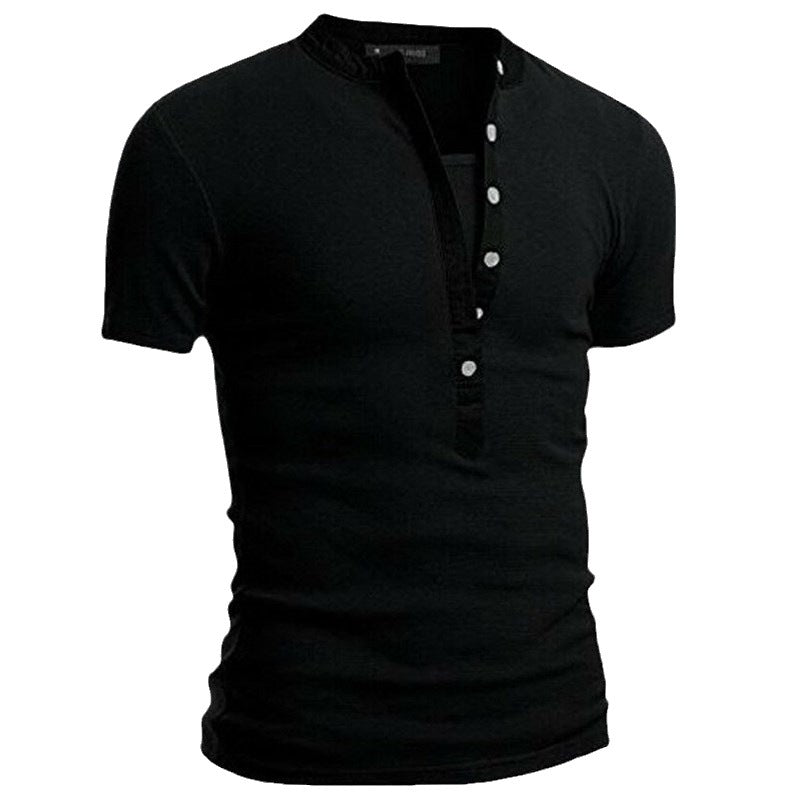 Herren Kurzarm Shirt mit modernen Knöpfen und gestepptem Kragen Aliams