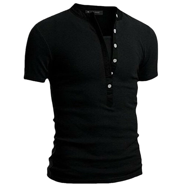 Herren Kurzarm Shirt mit modernen Knöpfen und gestepptem Kragen Aliams