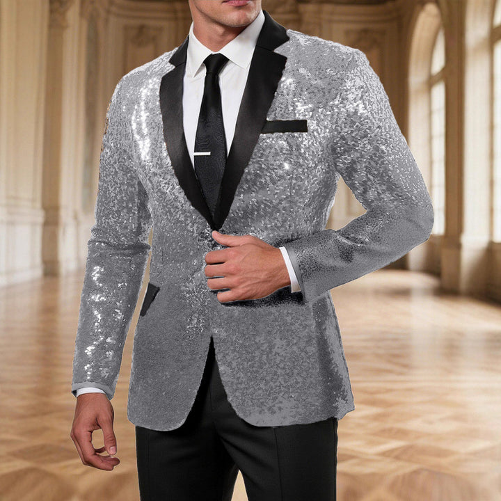 Herren Glamouröser Paillettenblazer mit elegantem Revers und modernem Schnitt Aliams