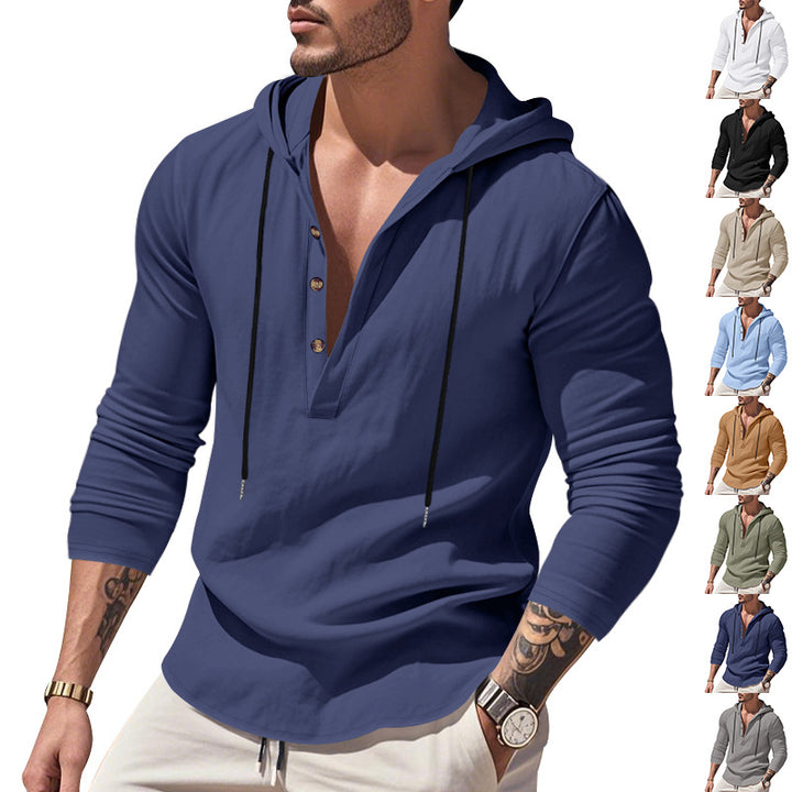 Herren vielseitiger Kapuzenpullover mit Knopfleiste und atmungsaktiver Baumwolle Aliams