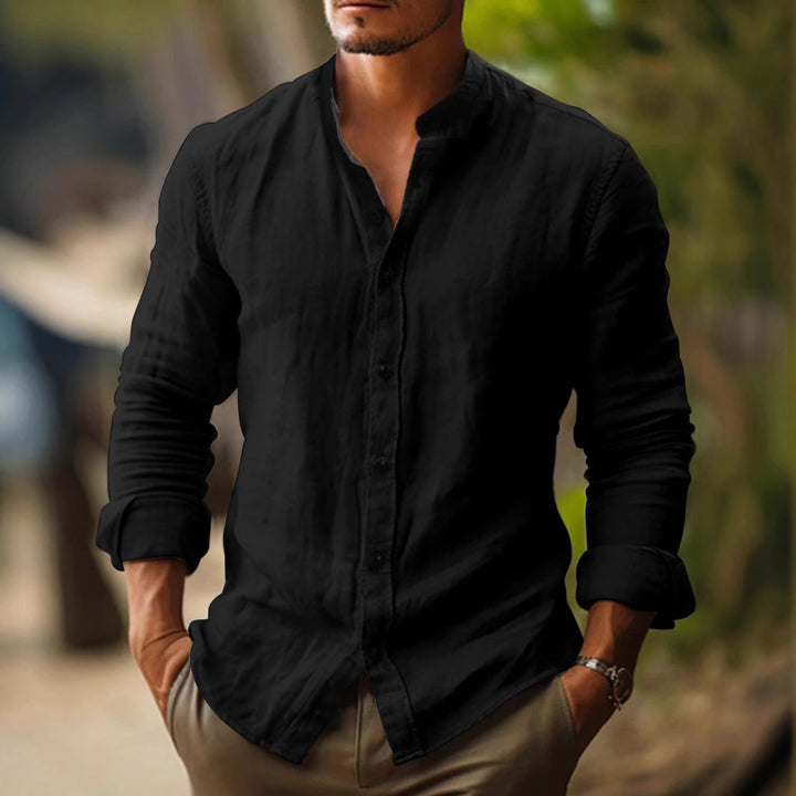 Herren leichtes Leinenhemd mit modernem Stehkragen Aliams