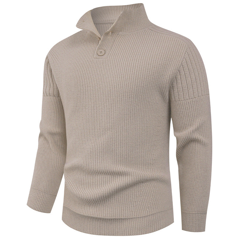 Herren Strickpullover mit hohem Kragen und Knopfdetails Aliams