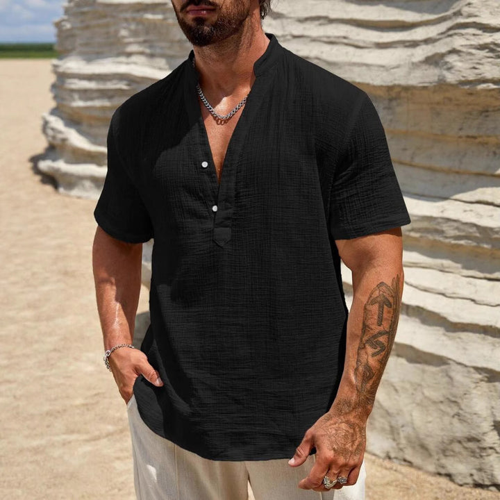 Herren Kurzarm Hemd mit modernem Stehkragen und strukturiertem Stoff Aliams