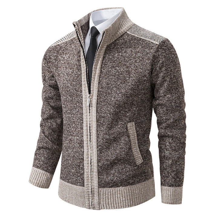 Herren elegante Strickjacke mit modernem Reißverschluss und hohem Kragen Aliams
