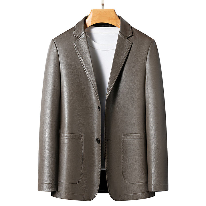 Herren eleganter Kunstlederblazer mit modernem Schnitt Aliams