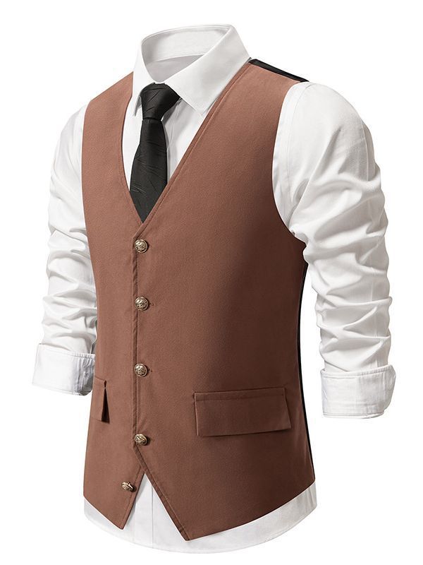 Herren schicke Weste mit Knopf-Design und zwei Taschen Aliams