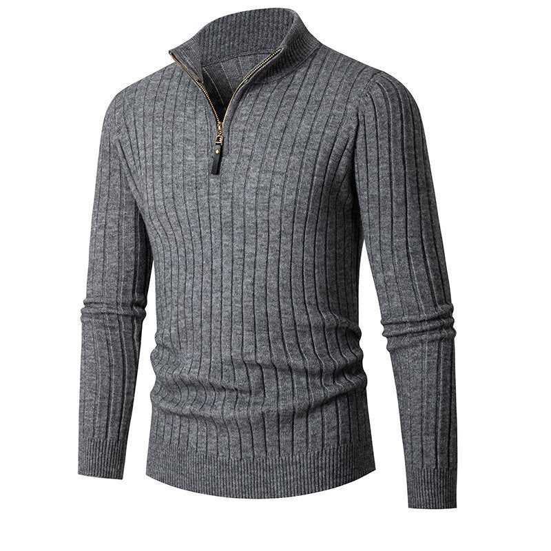 Herren eleganter Strickpullover mit durchgehendem Reißverschluss und Rippenstruktur Aliams