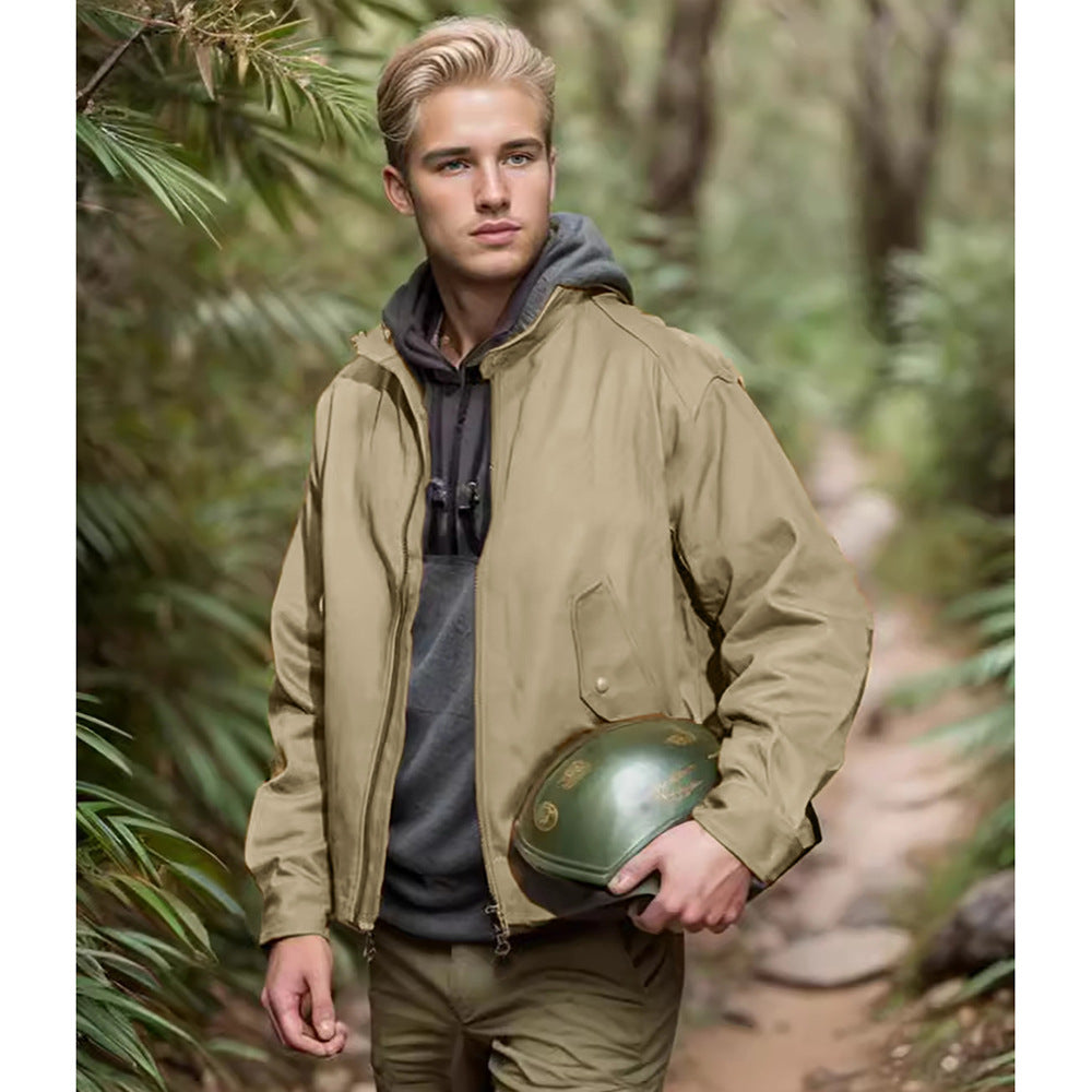 Herren funktionale Outdoor-Jacke mit verstellbarem Kapuzenkragen und praktischen Reißverschlusstaschen Aliams