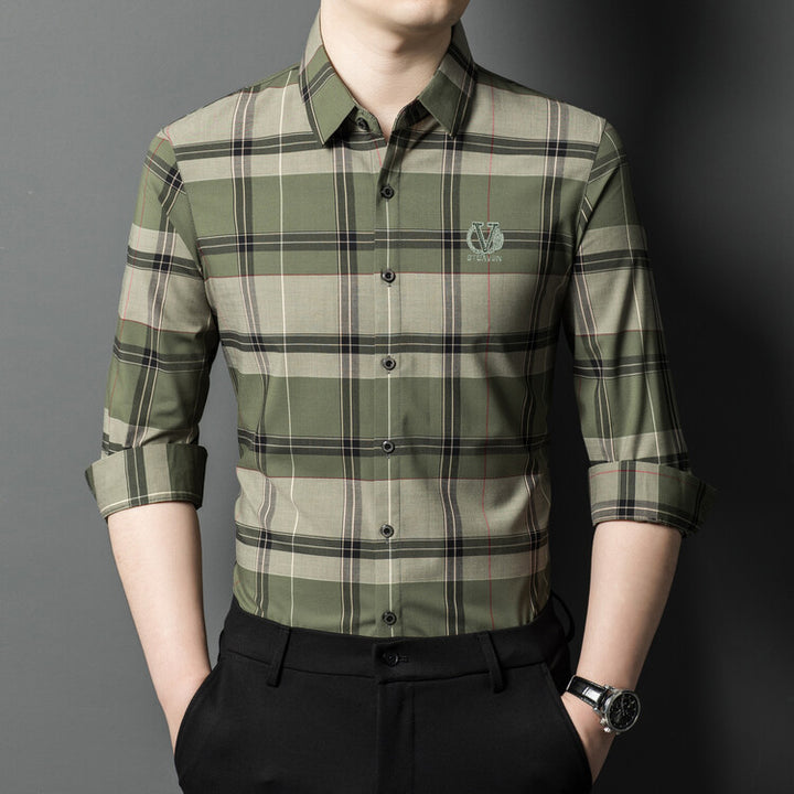 Herren hochwertiges kariertes Langarmhemd Aliams