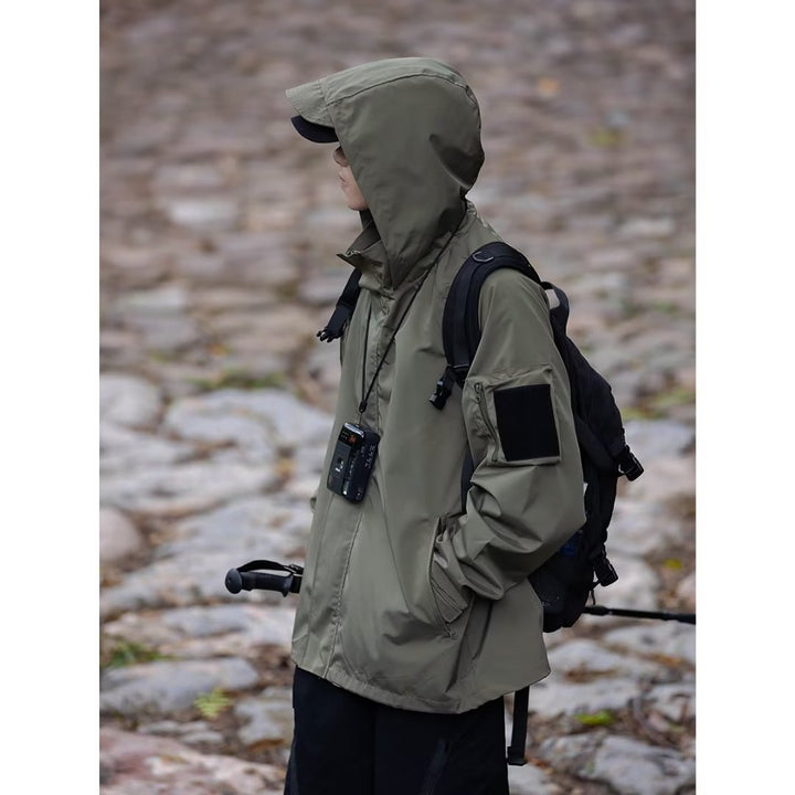 Herren technische Multifunktionsjacke mit praktischen Taschen und verstellbarem Kapuzenbund Aliams