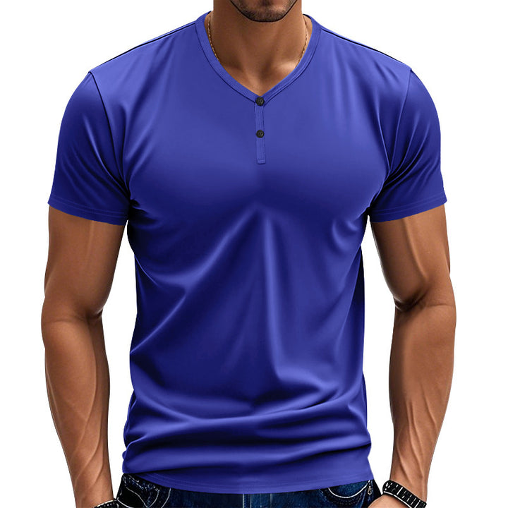 Herren Kurzarm Henley-T-Shirt mit strukturiertem V-Ausschnitt Aliams