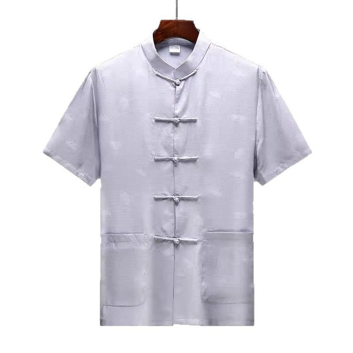 Herren Kurzarmhemd im traditionellen asiatischen Stil mit einzigartigen Knöpfen Aliams