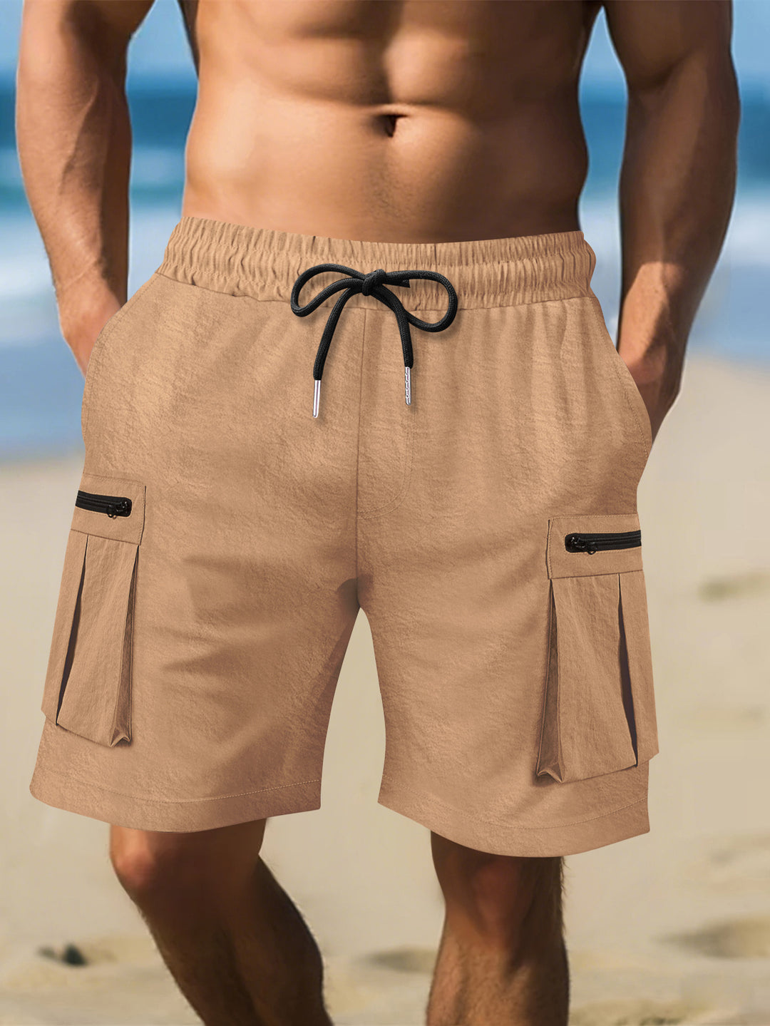 Herren Cargo-Shorts mit praktischen Reißverschlusstaschen und elastischem Bund Aliams