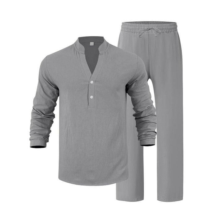 Herren entspannendes Langarm-Hemd & Freizeithose Set Aliams