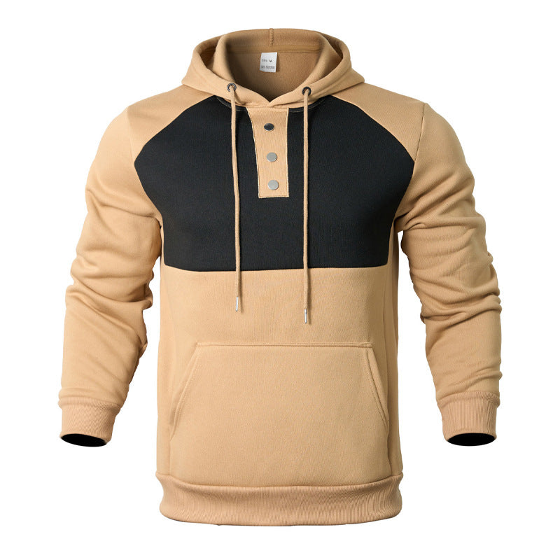 Herren Kapuzensweater mit modernem Henley-Ausschnitt und kontrastierenden Ärmeln Aliams