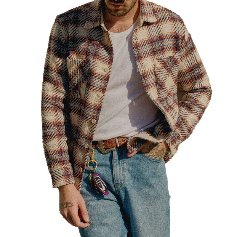 Herren kariertes Flanellhemd mit zwei Brusttaschen Aliams