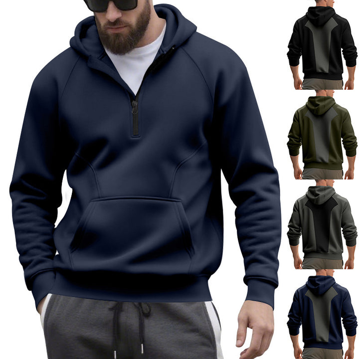 Herren sportlicher Kapuzenpullover mit kurzer Reißverschlussöffnung und Kängurutasche Aliams