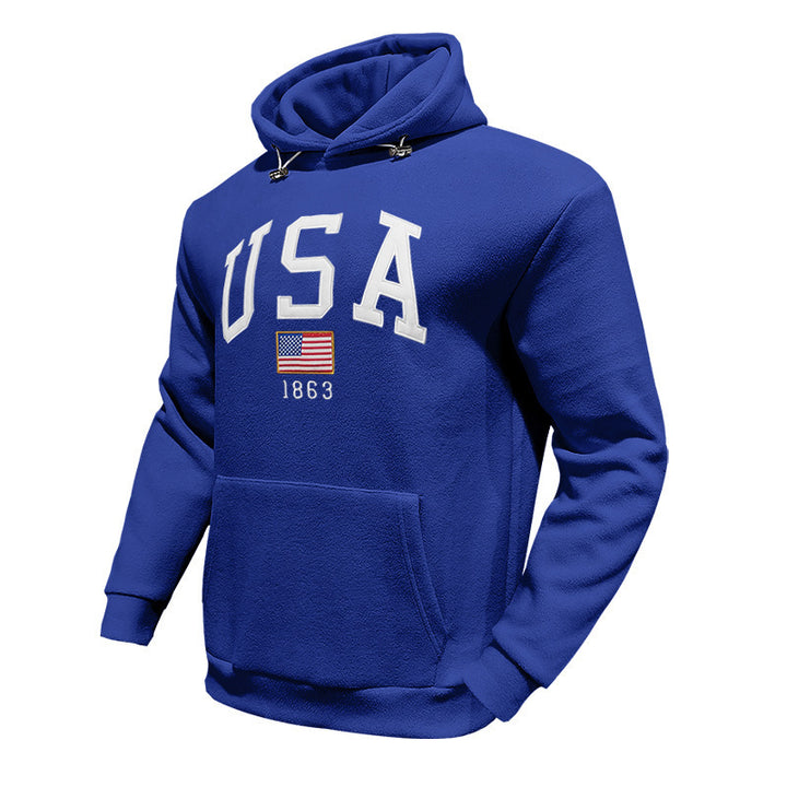 Herren Kapuzenpullover mit USA-Print und gemütlicher Kängurutasche Aliams