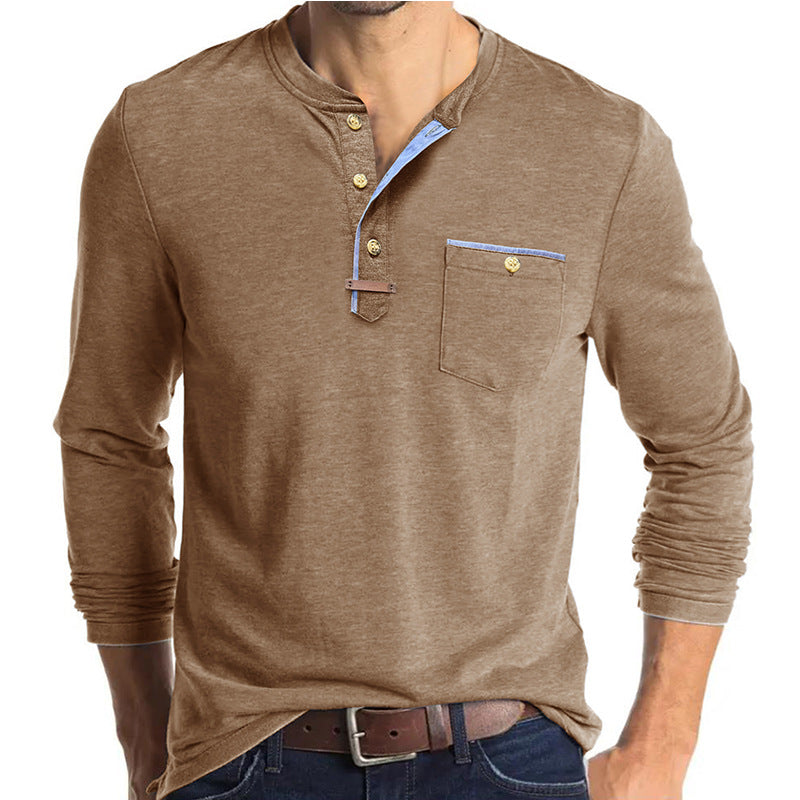 Herren Elegantes Langarm-Henley-Shirt mit kontrastierenden Details Aliams