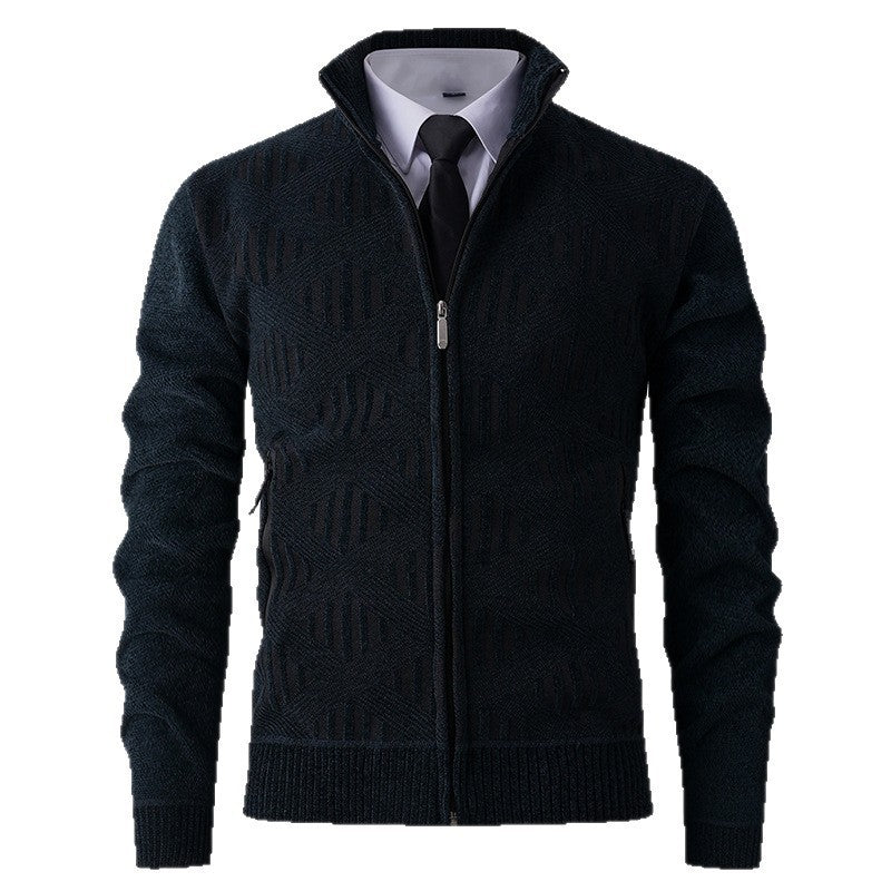 Herren elegante Strickjacke mit strukturiertem Design und hohem Stehkragen Aliams