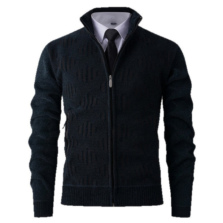 Herren elegante Strickjacke mit strukturiertem Design und hohem Stehkragen Aliams