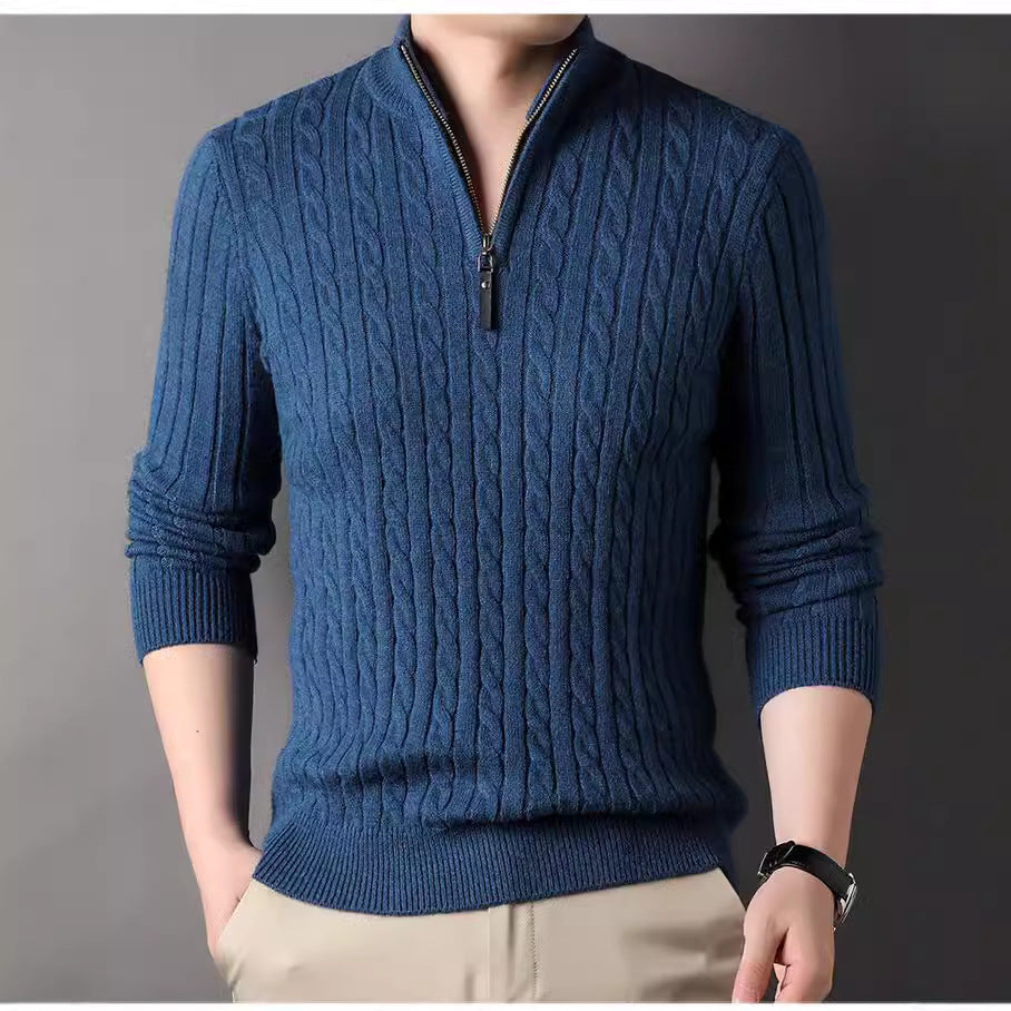 Herren Pullover mit Zipper und strukturiertem Zopfmuster Aliams