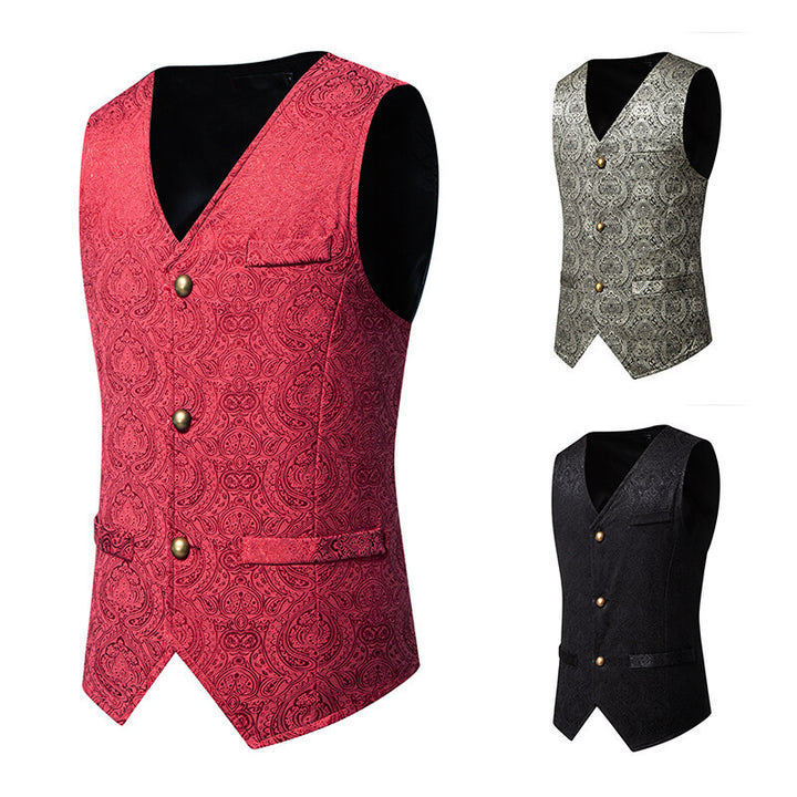 Herren elegante Brokatweste mit kunstvollem Muster und doppelter Knopfleiste Aliams