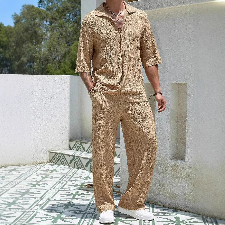 Herren Bequemer Relaxed Fit Freizeitanzug mit strukturiertem Oberteil und weit geschnittenen Hosen Aliams