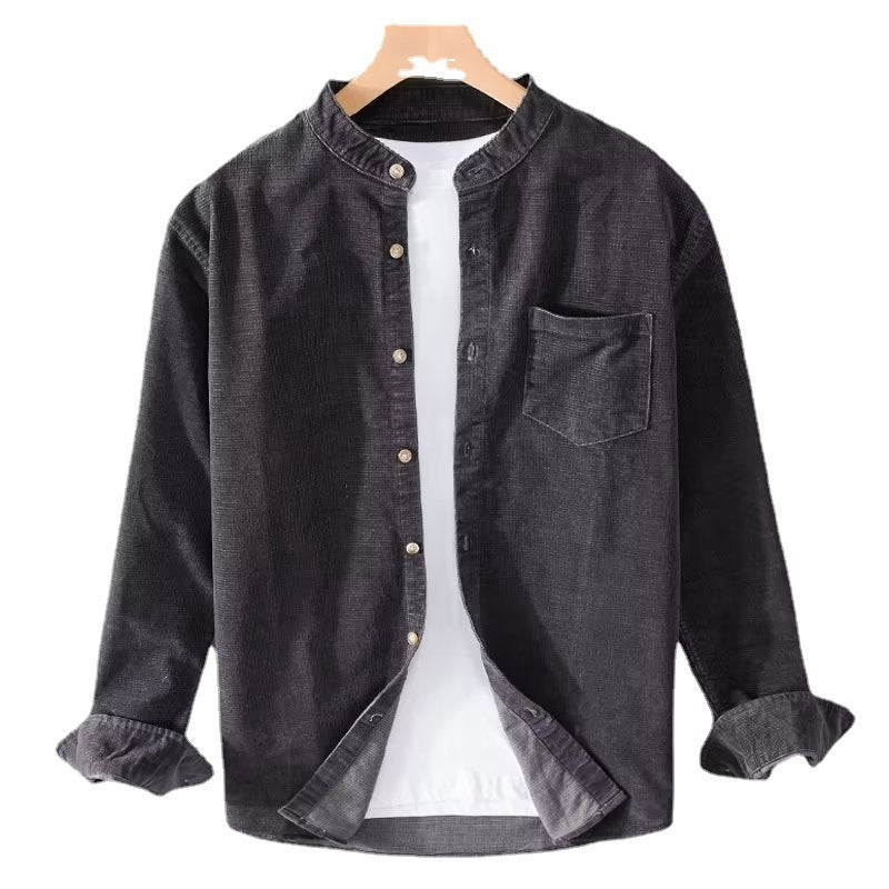 Herren Cordhemden mit Mandarin-Kragen und minimalistischem Design Aliams