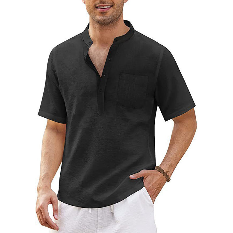 Herren hochwertiges Kurzarm-Henley-Shirt mit praktischer Brusttasche Aliams
