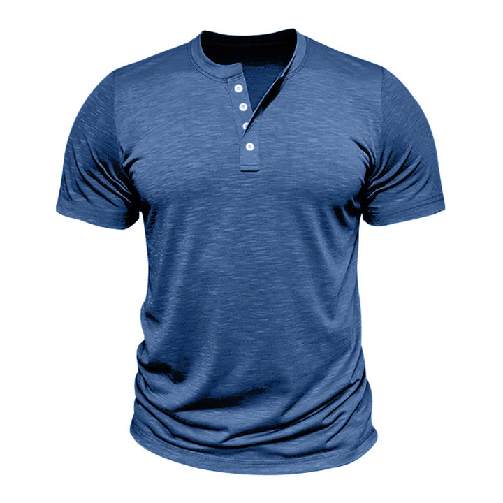 Herren Kurzarm-Henley-T-Shirt mit hochwertigem, atmungsaktivem Baumwollmix Aliams