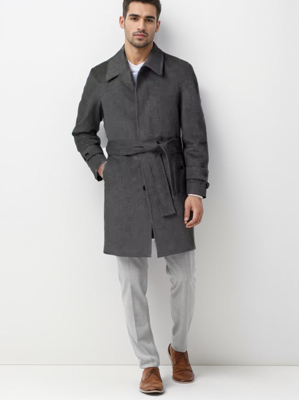Herren klassischer Trenchcoat mit stilvollem Gürtel und doppelter Knopfreihe Aliams