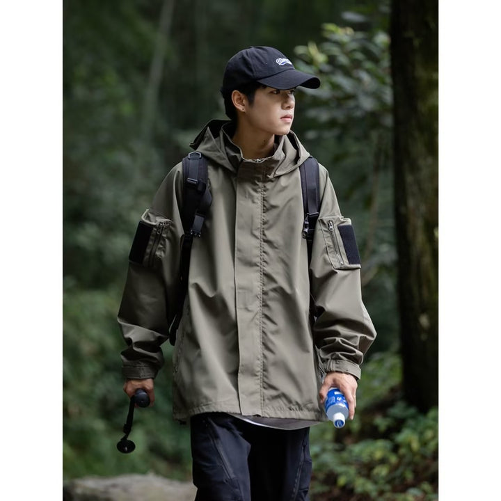 Herren technische Multifunktionsjacke mit praktischen Taschen und verstellbarem Kapuzenbund Aliams