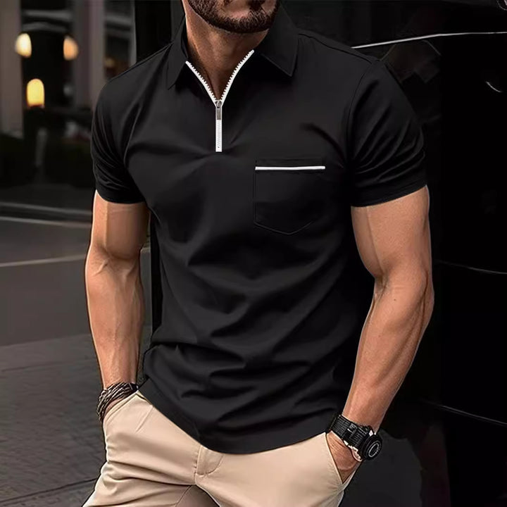 Herren Kurzarm Poloshirt mit Reißverschluss und Brusttasche Aliams