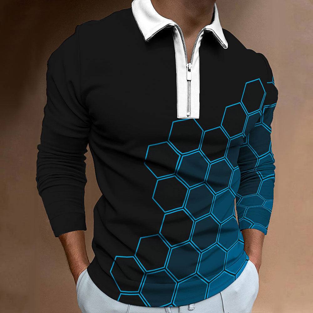 Herren Polo-Shirt mit modernem Wabenmuster und kontrastierendem Reißverschluss Aliams