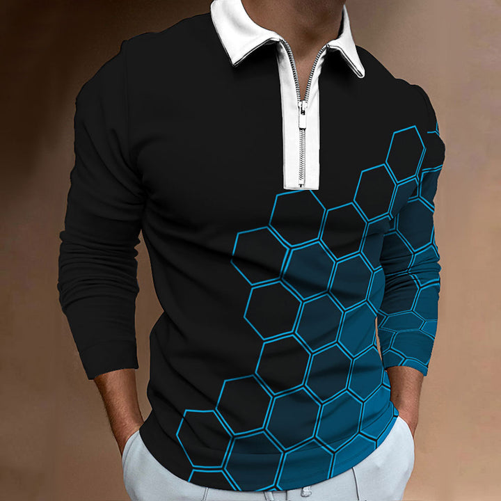 Herren Polo-Shirt mit modernem Wabenmuster und kontrastierendem Reißverschluss Aliams