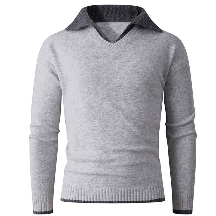 Herren eleganter V-Ausschnitt Pullover mit kontrastierendem Kragen Aliams