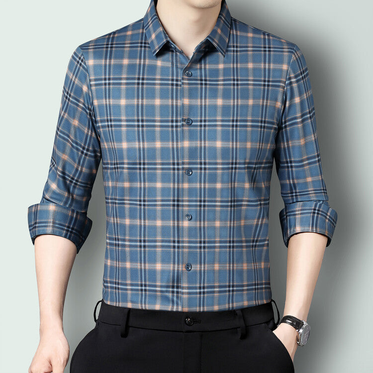 Herren kariertes Langarmhemd aus atmungsaktiver Baumwolle Aliams