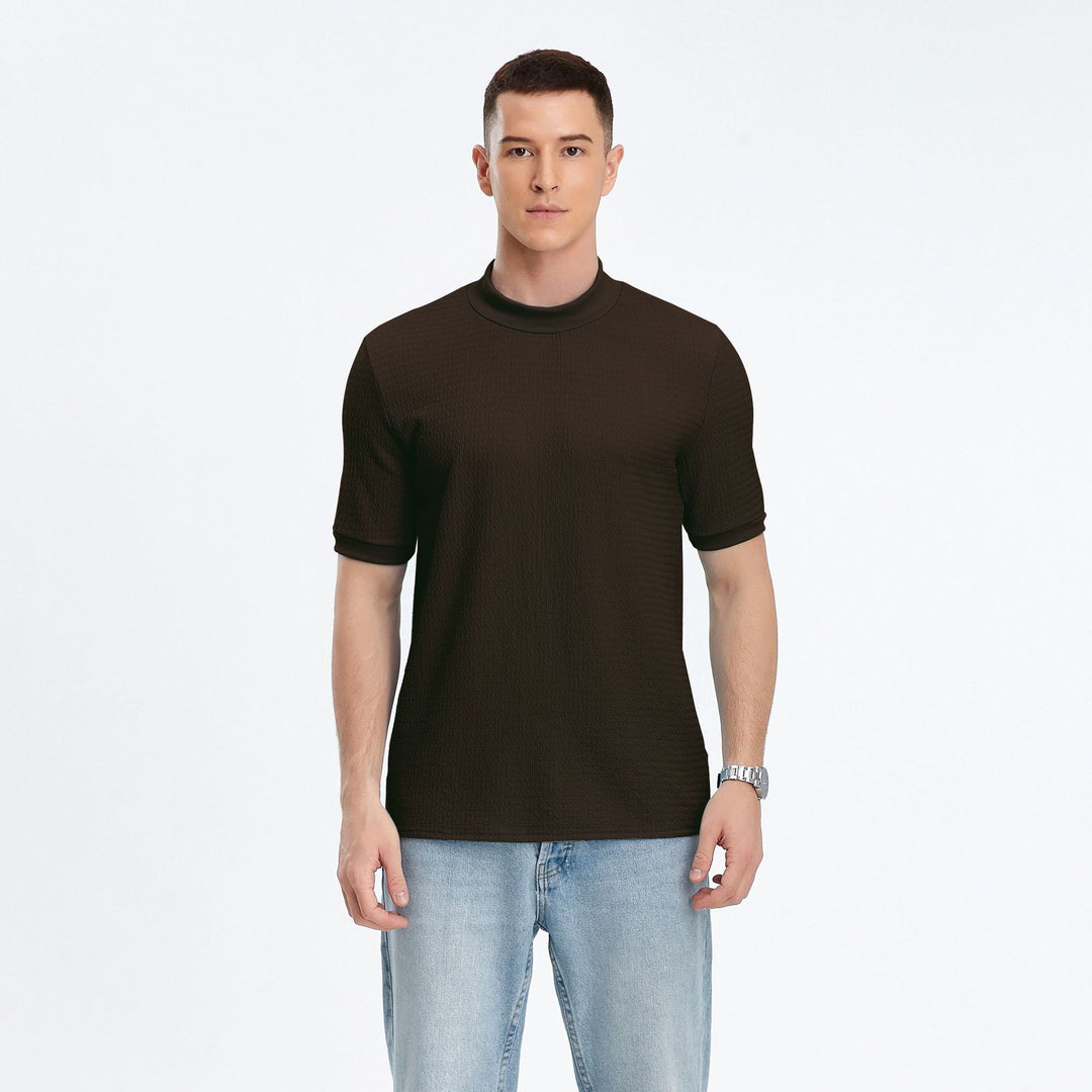 Herren Kurzarm-Oberteil mit modernem Stehkragen und strukturiertem Stoff Aliams